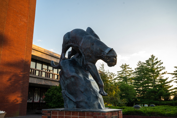 SIUE Cougar Statue on the Stratton Quad